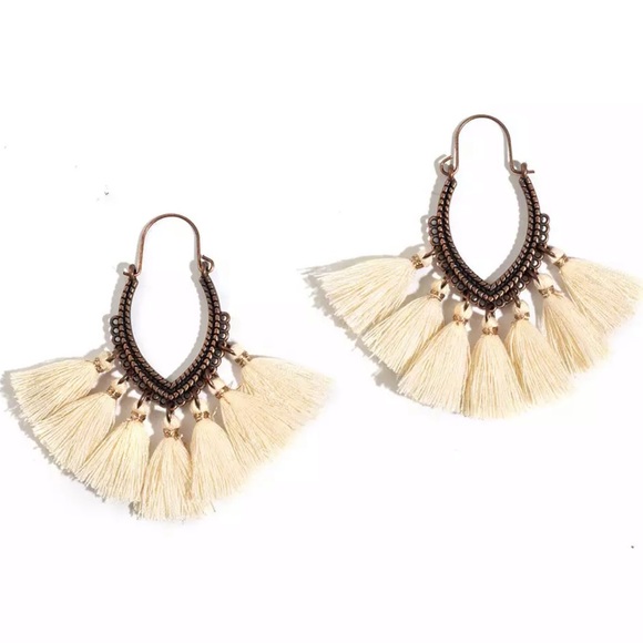 Aris cream Bronze Bohemian Tassel Earrings - Picture 2 of 8